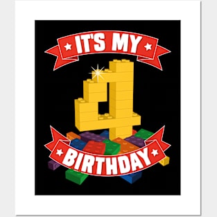 It's My Birthday 4th Years Old Block Building Boys Girls Posters and Art